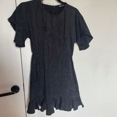 This Dress Has A Suede Like Material. Nwt. Black Short Sleeve Midi Dress With Ruffle Hem, Black Mini Dress With Ruffle Hem For Day Out, Black Short Sleeve Dress For Brunch, Black Mini Dress With Ruffle Hem For Dress Down, Black Mini Dress With Ruffle Hem, Black Mini Dress With Ruffle Hem For Casual Wear, Zara Dresses With Ruffles, Zara Black Mini Dress For Brunch, Flowy Short Sleeve Dress For Night Out