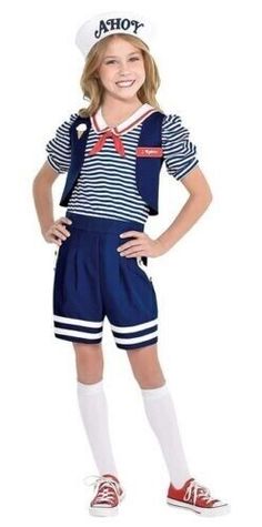 Party City Robin Scoops Ahoy Girl's Halloween Fancy-Dress Costume with Accessories, XL (14-16) NEW Product details Party City You think you're so smart, but a couple of kids who scoop ice cream for a living cracked your code in a day. Embody the smarter half of the ice cream slinging duo with Stranger Things Robin Scoops Ahoy Halloween Costume for adults. Rock the ice cream server looks in this blue, white and red romper with puffy sleeves, attached vest, collar and tie. "Robin" name badge and " Scoops Ahoy Costume, Robin Scoops Ahoy, Disfraces Stranger Things, Bff Costumes, Stranger Things Robin, Stranger Things Halloween Costume, Dance Nation, Easy College Halloween Costumes, Scoops Ahoy