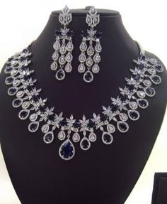 Bridal CZ American Diamond Necklace Set Cubic Zirconia - Etsy Romania Sapphire Diamond Cut Necklace For Weddings, Wedding Jewelry With Sapphire And Diamond Accents, Wedding Sapphire Necklace With Diamond Cut, Dazzling Sapphire Jewelry For Wedding, Dazzling Sapphire Wedding Jewelry, Diamond White Teardrop Jewelry With Hand Set, Wedding Sapphire Necklace In Diamond White, Exquisite Sapphire Jewelry With Diamond Cut, Round Sapphire Jewelry For Wedding