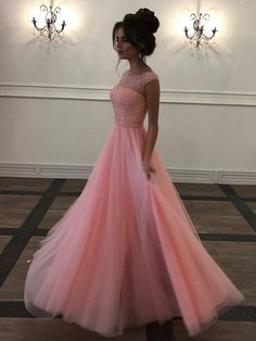 Prom Dresses Cap Sleeves, Illusion Dress Prom, Cap Sleeve Prom Dress, Book Fashion, Cheap Prom Dresses Long, Elegant Prom, Prom Dresses 2020, Tulle Evening Dress, Pink Prom