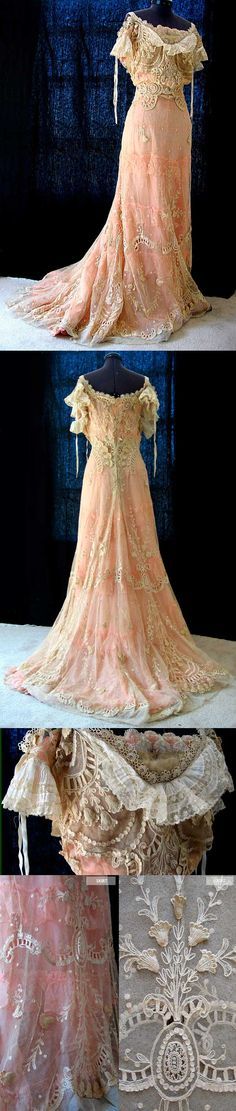 Dress, early 1900s. Apricot Dress, Old Dress, Embroidery Frame, 1900s Fashion, Antique Dress, Antique Clothing, Vintage Gowns, Edwardian Fashion