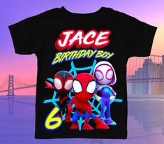 an image of a spiderman birthday t - shirt with the name jace on it