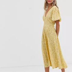 Magnificent Mid-Length Dress Puff Sleeves Zipper In The Back And Tie Yellow Snake, Sir The Label, Snake Print Dress, Brand Dresses, Faithfull The Brand, Mid Length Dresses, Snake Print, Dress Brands, Puff Sleeves