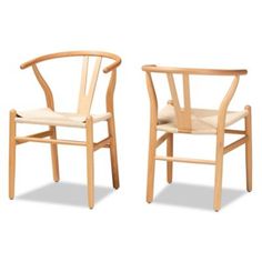 two wooden chairs side by side on a white background