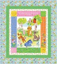 a quilt with many animals on it and the words, winnie the pooh's friends