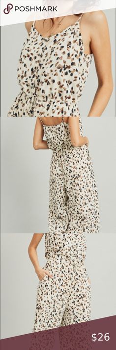 Animal print jumper Adjustable strap animal print jumper. Running true to size. Polyester was delicate cycle line dry. Hem & Thread Pants Jumpsuits & Rompers Beige Jumpsuits And Rompers With Elastic Waistband For Spring, Summer Beige Jumpsuits And Rompers With Elastic Waistband, Spring Leopard Print Jumpsuits And Rompers, Casual Cream Jumpsuits And Rompers For Summer, Casual Cream Jumpsuits And Rompers For Spring, Casual Cream Jumpsuits And Rompers For Loungewear, Casual Sleeveless Cream Jumpsuits And Rompers, Cream Jumpsuits And Rompers For Summer Loungewear, Cream Jumpsuits And Rompers For Spring Loungewear