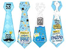 three ties with different designs on them are shown in the same color and font pattern