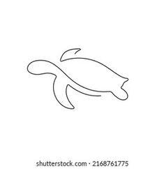 a sea turtle swimming in the ocean line art icon on white background for web and mobile application design