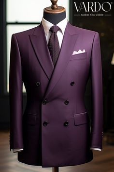 >>ORIGINAL ARTWORK AND CONTENT, PLEASE DO NOT COPY<< Men Suits, Suits For Man, Royal Elegance Men's Purple Double Breasted Suit for Timeless Style Classic and Stylish Formal Wear for Men piece Wedding Suit, Double Breasted, Formal Fashion Slim Fit Suit. Description: Step into sophistication with our Men's Purple Double Breasted Suit, a perfect blend of modern flair and classic charm. Crafted with meticulous attention to detail, this suit is designed for the man who appreciates both style and quality. 🌟 Elevate Your Wardrobe 🌟 Immerse yourself in the regal allure of deep purple, a color synonymous with luxury and refinement. The double-breasted silhouette adds a touch of vintage charm, making this suit a versatile choice for a variety of occasions - from weddings to formal events. ✨ Key F Types Of Men Suits, Corporate Suits Men, Purple Suits For Men, Suit Styles For Men, Mens Suits Style Modern, Regal Fashion, Double Breasted Suit Men, Man Dress Design, Expensive Suits