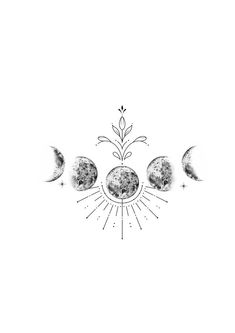 three phases of the moon in black and white, with one being drawn to look like it