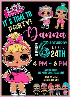 Beautiful LOL Surprise Dolls Birthday Invitation with a free backside included. Personalized digital invite for your baby girl party. Lol Birthday, Suprise Birthday, Birthday Invite Template, Surprise Birthday Invitations, Lol Doll, Doll Party, Party Invitations Printable, Birthday Surprise Party, Invite Template