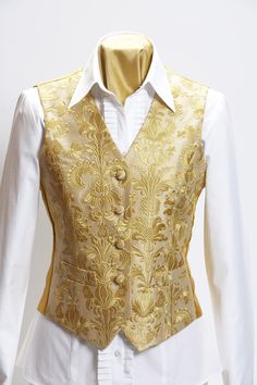 Gold Vest, Embroidered Waistcoat, Ladies Waistcoat, Vest Outfits For Women, Gold Suit, Waistcoat Woman, Prom Outfits, Gold Silk, Vest Outfits