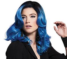 Make a splash in this bold blue do with on-trend waves. Colors flow from a dark root to baby blues. The Tru2Life synthetic fiber can be styled curly or sleek. Wear the comfortable cap design all day or for a night out.  How do I use it: Remove the hair net from the wig. Gently shake the wig to separate the fibers. If your hair is long, pin it flat to your head for a smooth silhouette under the wig. Place the front of the wig at your natural front hairline and pull on so that the back of the wig Crushing It, Frontal Hairstyles, Look Rock, Hairstyle Tutorial, Nice Colors, Sally Beauty, Baby Blues, Colored Hair, Mermaid Hair