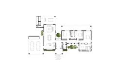 an aerial view of the floor plan of a house with multiple rooms and living areas