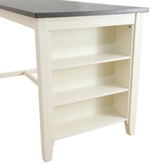 a white book shelf with black top