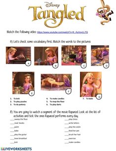 tangled worksheet with pictures and instructions for the character's role in tangled