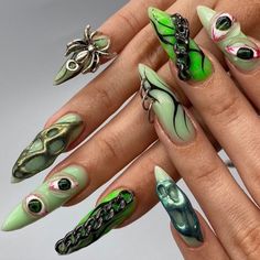 Holloween Nails, Crazy Nail Art, Pointed Nails, Her Nails, Classy Acrylic Nails, Crazy Nails