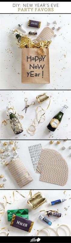 new year's eve greeting card with confetti, champagne and streamers