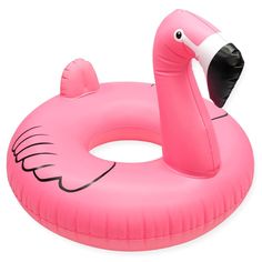 an inflatable flamingo float is shown on a white background with black eyes