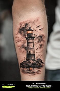 Stunning Lighthouse Tattoo Inspirations for Your Ink Collection Floral Lighthouse Tattoo, Lighthouse Sleeve Tattoo Women, Lighthouse Tattoo Ideas, Eagle Chest Tattoo