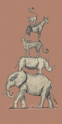 an elephant and giraffes are stacked on top of each other in this drawing