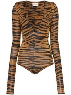 Girls Ask, V Neck Bodysuit, Alexandre Vauthier, Top Outfit, Designer Blouses, Print Bodysuit, Kpop Fashion Outfits, Tiger Print