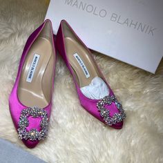 New With Original Package Authentic Manolo Blahnik Hangisi 70mm Heels.Made In Italy.Women Size 36.5.Original At $1125.Price Is Firm. Luxury Pointed Toe Shoe Clips For Evening, Elegant Pink Shoe Clips For Party, Pink Almond Toe Wedding Shoes For Formal Occasions, Formal Pink Wedding Shoes With Almond Toe, Pink Embellished Wedding Shoes For Formal Occasions, Luxury Low Heel Wedding Shoes, Luxury Low Heel Wedding Heels, Designer Low Heel Wedding Heels, Pink Embellished Heels For Formal Occasions