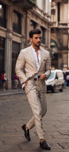 Outfit Herren, Summer Wedding Suits, Khaki Suits, Khaki Suit