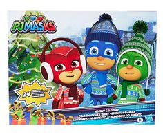 the pj masks are in front of a christmas tree