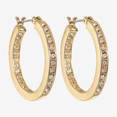 The clear sparkling crystals on these gold-tone earrings bring basic hoops to the next level.Stones: CrystalsJewelry photos are enlarged to show detail.Included: 1 Pair of EarringsFeatures: HypoallergenicEarring Back: PostMetal Color: Gold ToneCare: Wipe CleanEarrings Style: Hoop EarringsMetal: ZincCountry of Origin: Imported Sparkling Stones Hoop Earrings, Classic Gold Hoop Earrings With Sparkling Stones, Gold Hoop Jewelry With Channel Set, Classic Gold Hoop Earrings Channel Set, Classic Gold Channel Set Hoop Earrings, Everyday Gold Jewelry With Channel Set, Everyday Gold Channel Set Jewelry, Gold Hoop Earrings With Diamond Accents For Everyday, Everyday Gold Hoop Earrings With Sparkling Stones