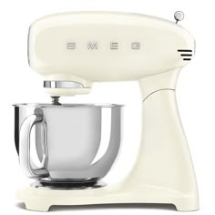 a white mixer with the word smeg on it