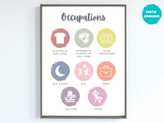 a poster hanging on the wall that says,'congratulations'with different types of icons