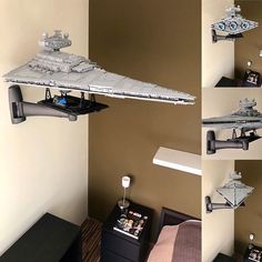 a lego model of the uss enterprise is on display in this photo collage with other photos