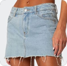 Mid-rise Denim Blue Mini Skirt With Pockets, Non-stretch Denim Blue Mini Skirt, Mid-rise Denim Mini Skirt With Frayed Hem, Mid-rise Distressed Denim Mini Skirt, Non-stretch Denim Blue Mini Skirt With Pockets, Visionary Fashion, My Mobile Number, Summer Plans, Denim Mini Skirt