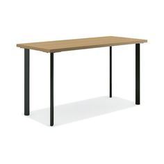 a wooden table with black metal legs on an isolated white background, the top is empty