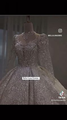 a dress on display in front of a window with the caption'bella luna gown '