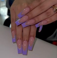 Purple And Silver Nails, Ongles Gel Violet, Violet Nails, Lilac Nails, Purple Acrylic Nails, Purple Nail Designs, Lavender Nails, French Tip Acrylic Nails, French Acrylic Nails