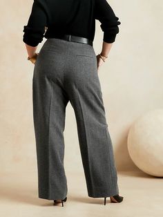 High-Rise Wide-Leg Italian Herringbone Pant | Banana Republic Wool Wide-leg Pants For Work, Chic Wool Wide Leg Ankle-length Pants, Wool Wide-leg Pants For Business Casual, Body And Soul, Herringbone, The Knee, New Product, Banana Republic, Sustainability