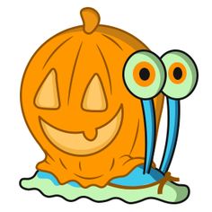 a cartoon pumpkin with two eyes and a nose sticking out of it's mouth