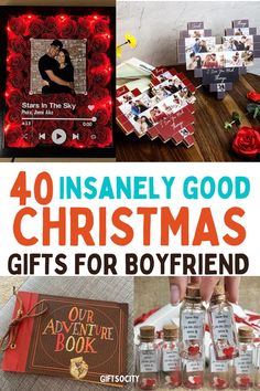 christmas gifts for boyfriends with the words, 40 insanely good christmas gifts for boyfriend