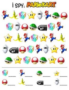 i spy mario kart worksheet for kids to learn how to use it