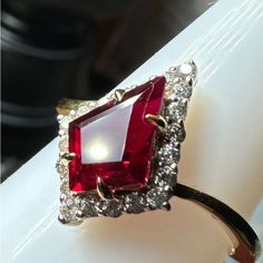 Gorgeous Ruby Kite Ring! Solid Sterling Silver! Lab Grown Ruby Natural Zircon Size 7 Red Quince Ring, Red Wedding Rings, Kite Ring, Red Quince, Silver Lab, Red Diamond, Ruby Jewelry, 7 Rings, Ring Color