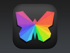 an app icon with a colorful butterfly on the top and bottom half of it's wings