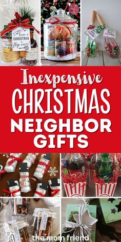 christmas neighbor gifts with the title overlaying it in red and white, including an assortment