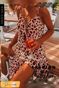 Women Fashion V-neck Leopard Print Sleeveless Dress Summer Casual Mini Tank Dress Dress Summer Casual, Mini Tank Dress, Sleeveless Dress Summer, Casual Summer Dresses, Dress Summer, Tank Dress, Summer Casual, Women Fashion, Sleeve Styles