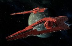 two star wars ships in front of a planet