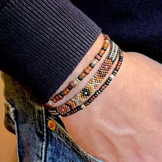 Men's Woven Bracelet | Brown/Black Beaded Aztec Bracelet | Sets/Solos – Strands and Bands by Fran Aztec Bracelet, Bracelets Handmade Diy, Miyuki Bracelet, Woven Bracelet, Bead Loom Bracelets, Beads Bracelet Design, Mens Beaded Bracelets, Woven Bracelets, Beaded Accessories