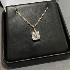 Moissanite offers timeless beauty and exceptional value. This beautiful pendant and chain set features a GRA certified VVS1 clarity D color Moissanite hand set by our master jewelers on a durable 14K gold setting. This is the best compromise between cheap fakes (CZ, crystal, rhinestone) and an extremely expensive diamond. Natural diamond equivalent stones cost $10,000 - $100,000+. Get the same look at a reasonable price. Necklace can be worn at 16, 17, and 18 inch lengths. Order yours today! -Best of Breed VVS1 Clarity D color GRA certified Moissanite Stones -Exceptionally Cut for ideal light refraction. Excellent Rating.  -More Fire and Brilliance than Cheap Priced Moissanite online -Solid 14K gold for the best balance of beauty and durability. Choose yellow or white gold -Passes many The Formal Emerald-cut Solitaire Necklace In Cubic Zirconia, Formal Emerald Cut Solitaire Necklace With Cubic Zirconia, Moissanite Necklace With Emerald Cut And Diamond Cut, Emerald Cut Moissanite Necklace In Fine Jewelry Style, Emerald Cut Moissanite Necklaces Fine Jewelry, Emerald Cut Moissanite Fine Jewelry Necklace, Gold Solitaire Necklace With Emerald-cut Diamond Accents, Gold Solitaire Necklace With Emerald Cut Diamond Accents, Diamond White Moissanite Emerald Cut Necklaces