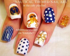 Compass Nails, Nails Nautical, Octopus Nails, Sailor Nails, Nautical Nail Designs, Anchor Nail Art, Stripes Nails, Nautical Nail Art, Aquarium Nails