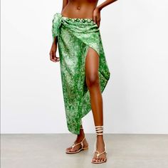 New With Tags Zara High Waisted Beaded Midi Skirt.Side Closure With Interior Button And Parrot Style Self Ties. Knotted Skirt, Zara Midi Skirt, Accordion Skirt, Green Midi Skirt, Checked Skirt, Bodysuit And Skirt, Zara Bodysuit, Tiered Midi Skirt, Printed Pleated Skirt